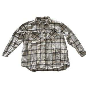 BeachLunchLounge Men's Size XL Gray White Brown Plaid Flannel Heavy 100% Cotton